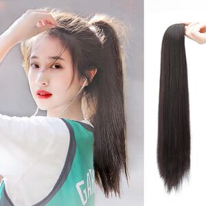 马尾假发女中长直发网红抓夹大波浪卷绑带式仿真自然无痕高辫子jk