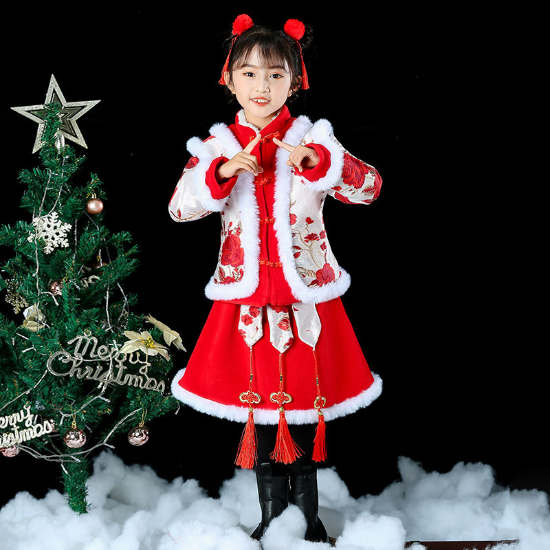 新款拜年服女童秋冬唐装儿童过年汉服中国风棉袄新年中式套装服饰