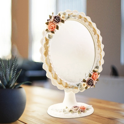 欧式创意梳妆镜时尚化妆镜树脂女生台式公主单面镜美容院高清镜子