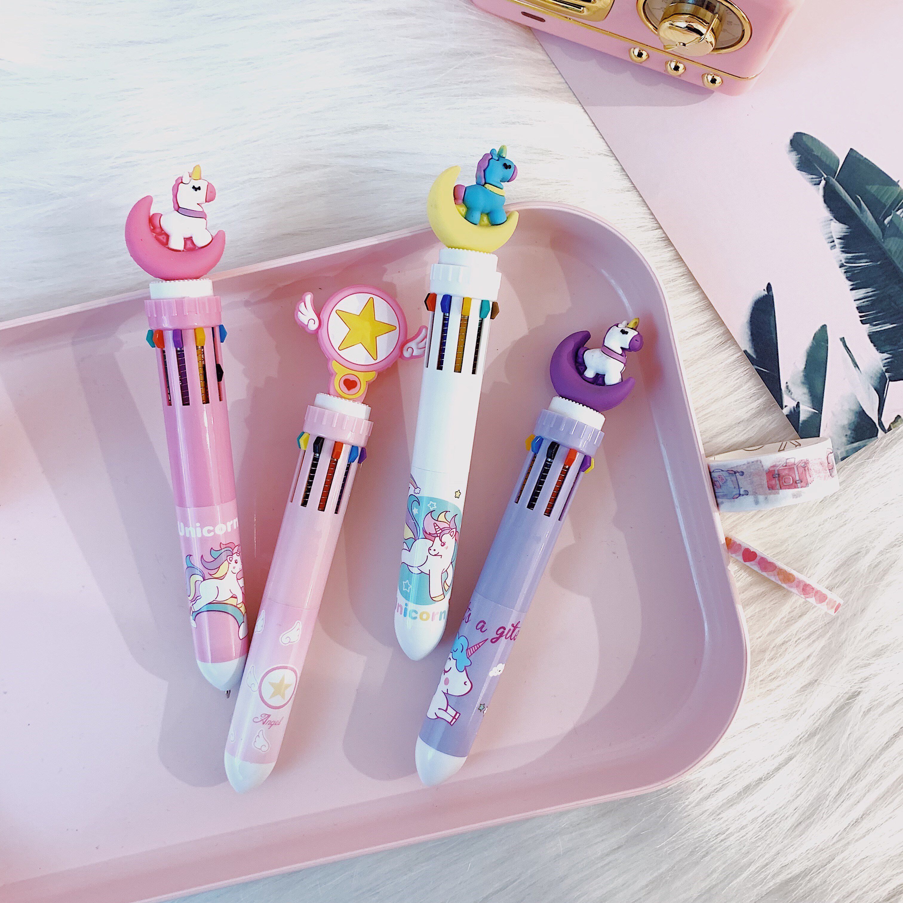 00元 得力四色圆珠笔彩色一笔多用油笔中性笔一支多色多功能