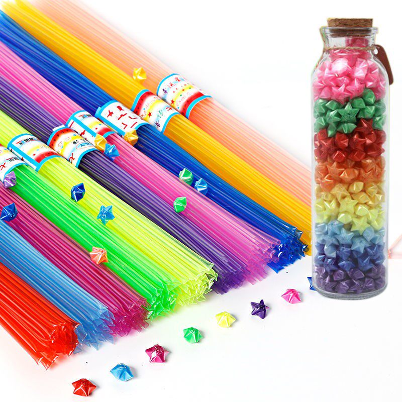 代购折星星吸管夜光塑料管编小五角星玫瑰花管子幸运星瓶折纸手工