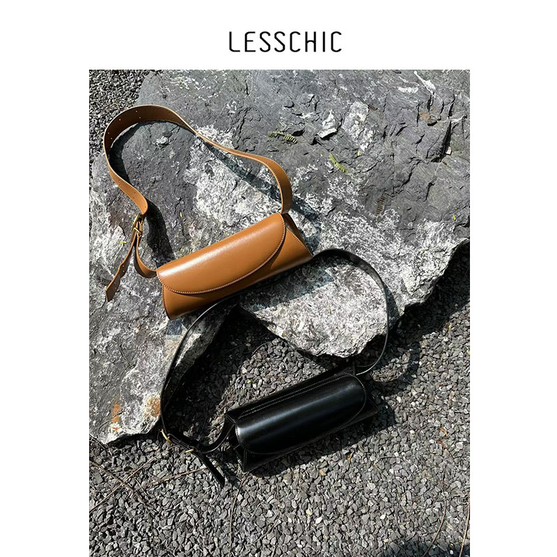 LESSCHIC 勒驰欧美时尚潮流BOX牛皮高级质感纯色法棍极简个性女包