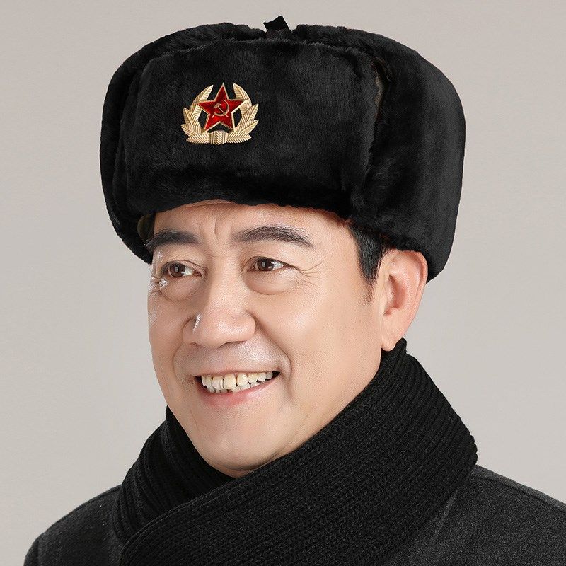 冬季雷锋帽帽子户外东北防寒帽骑车护耳加厚军帽防风保暖老人棉帽