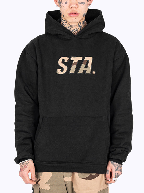 热销沙漠迷彩卫衣_sta2019冬季拼接沙漠迷彩黑色纯棉连帽卫衣帽衫优惠
