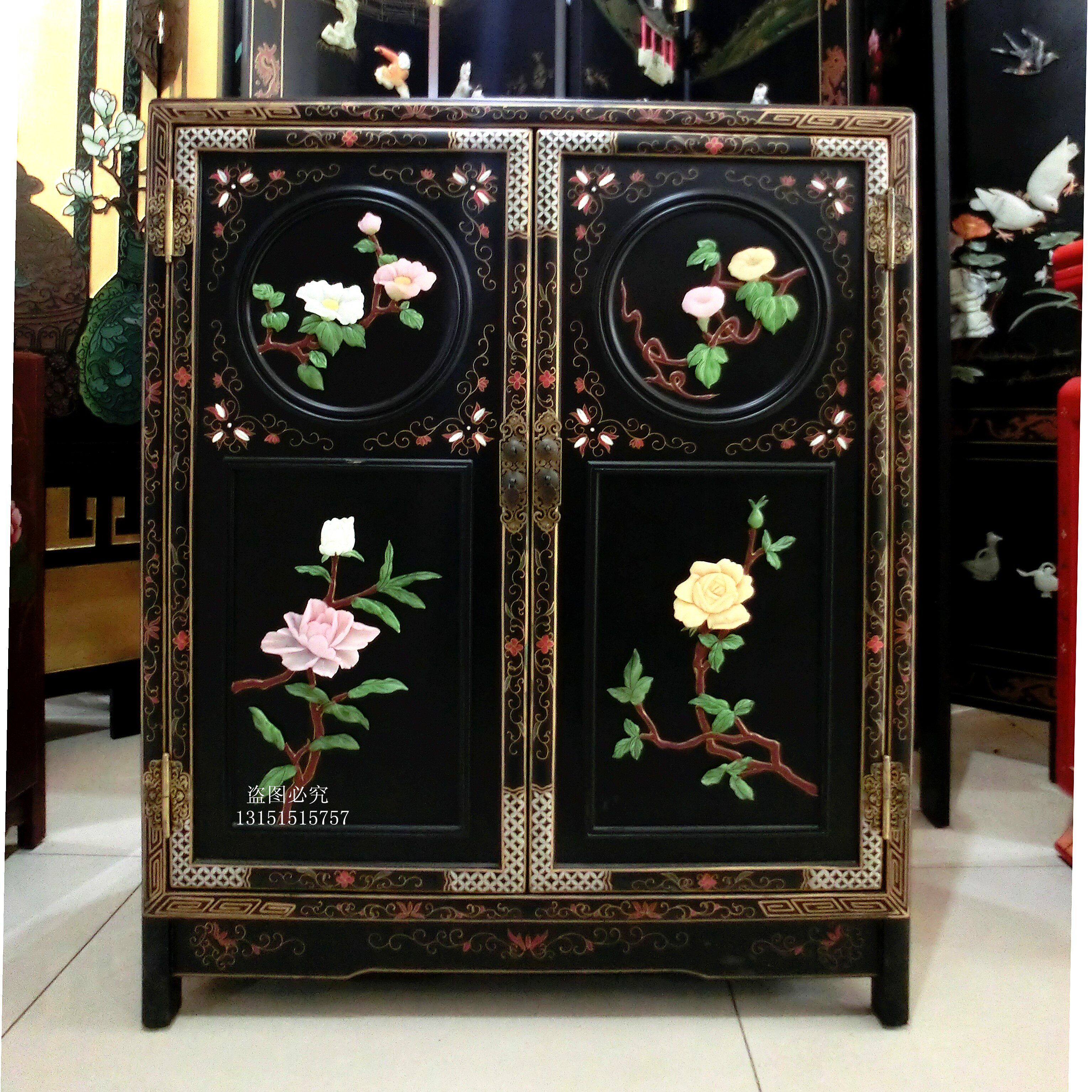 扬i州漆器厂家具 现代中式新古典 柜子 鞋柜 玄关柜 门厅柜收纳柜