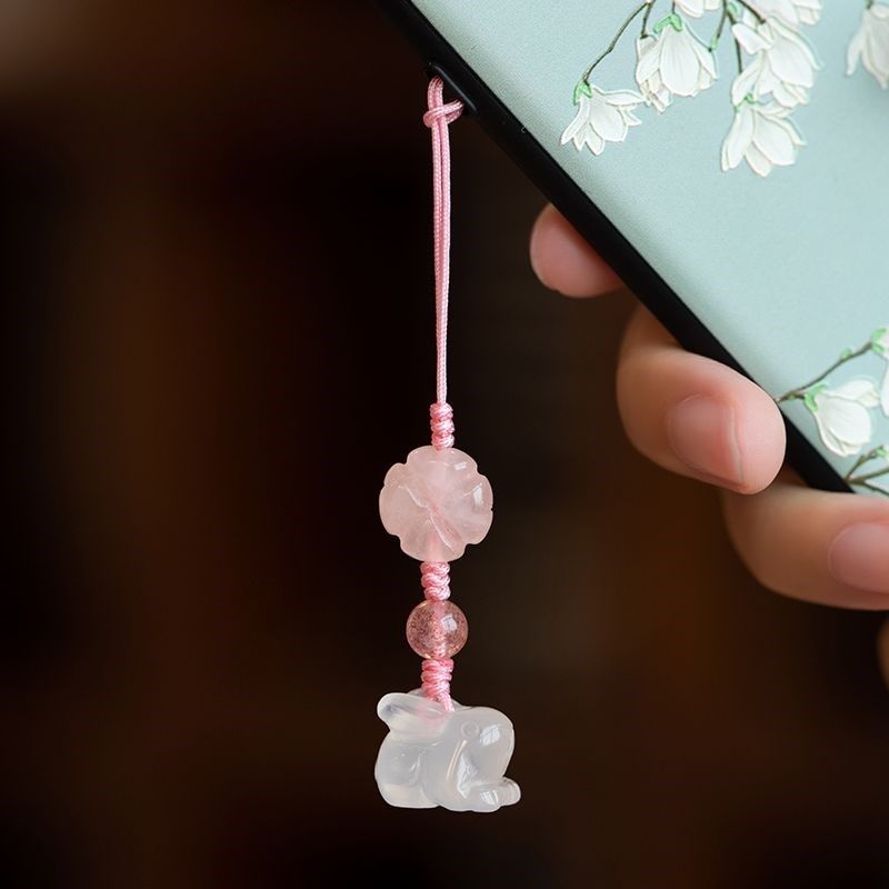 天然玉髓小兔子吊坠萌萌挂件可爱玉兔迷你手机链钥匙挂饰