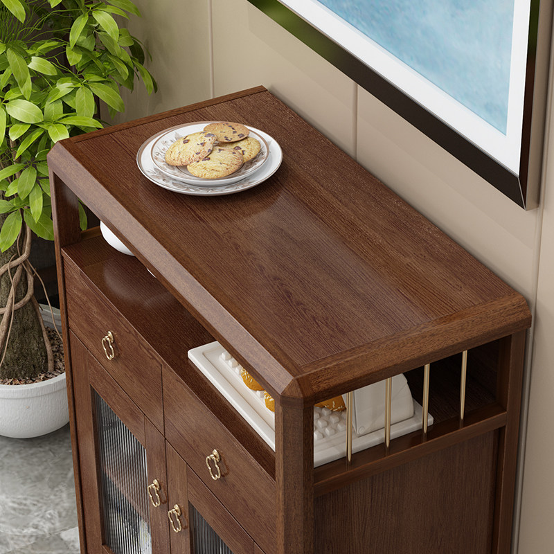 定制实木框餐边柜简约现代厨房收纳置物备餐柜玻璃门客厅靠墙茶水