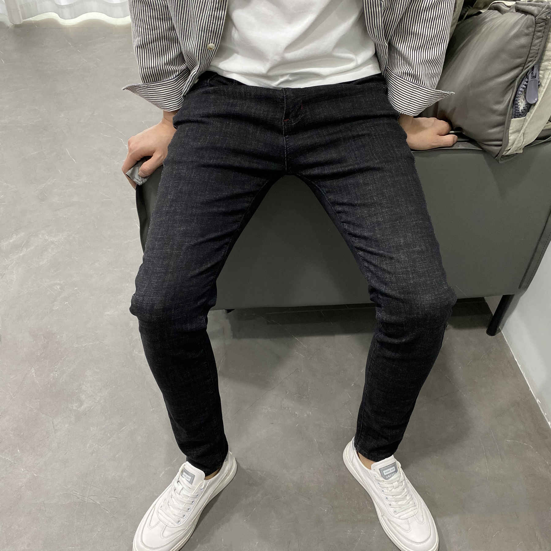 男黑色牛仔裤夏季长裤