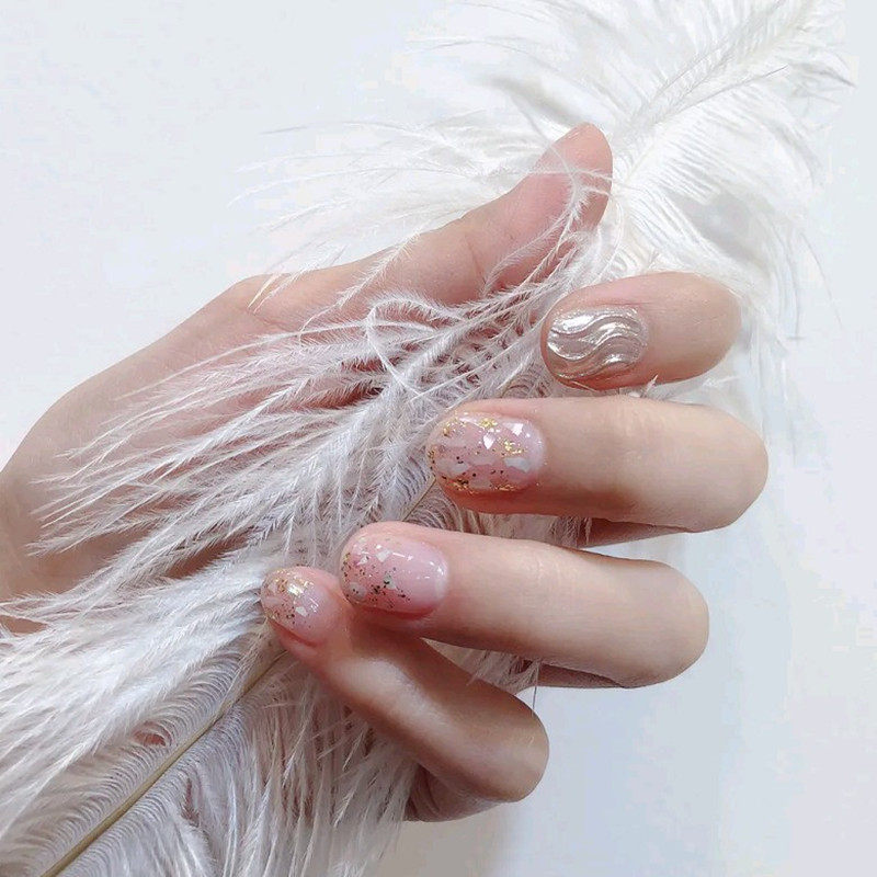 光疗美甲成品假指甲贴片小红书百搭时尚水纹贝壳可拆卸穿戴甲片