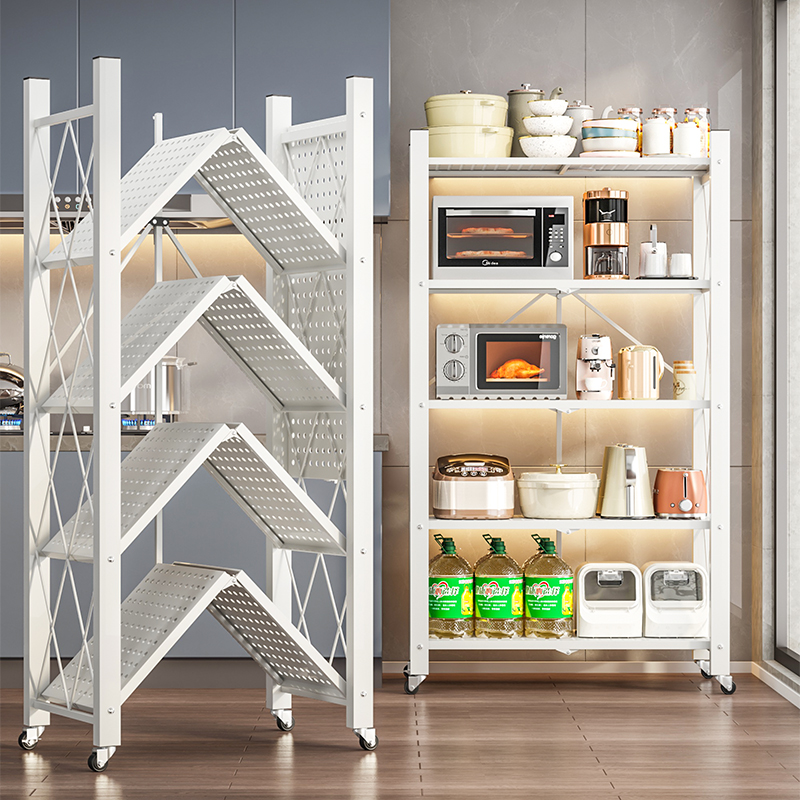 家用折叠置物架落地多层厨房用品收纳架阳台货架多功能免安装柜子