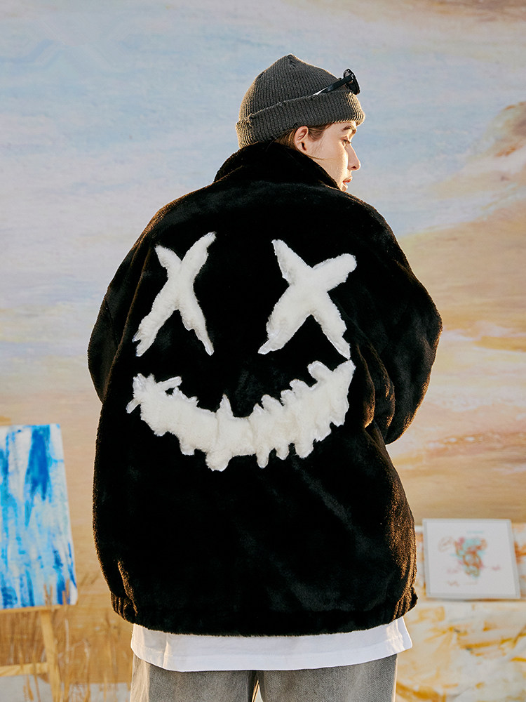 rickyisclown ric 小丑撕裂笑脸毛大衣男女棉服冬季加厚棉衣外套