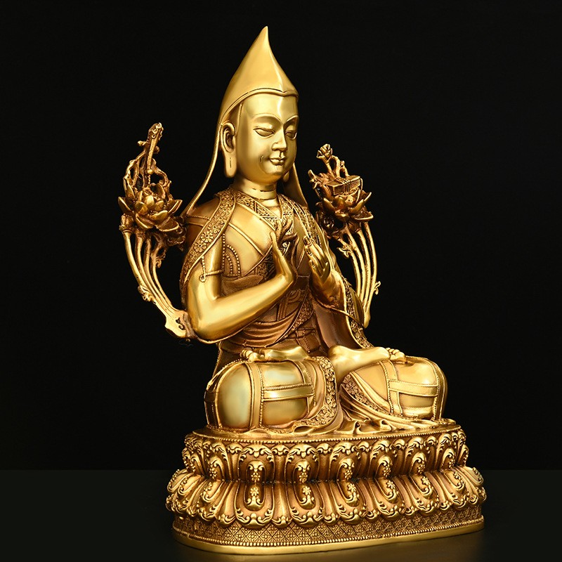 黄铜像宗喀巴尼泊尔黄铜摆件藏传家用佛像黄教宗喀巴大师罗桑扎巴