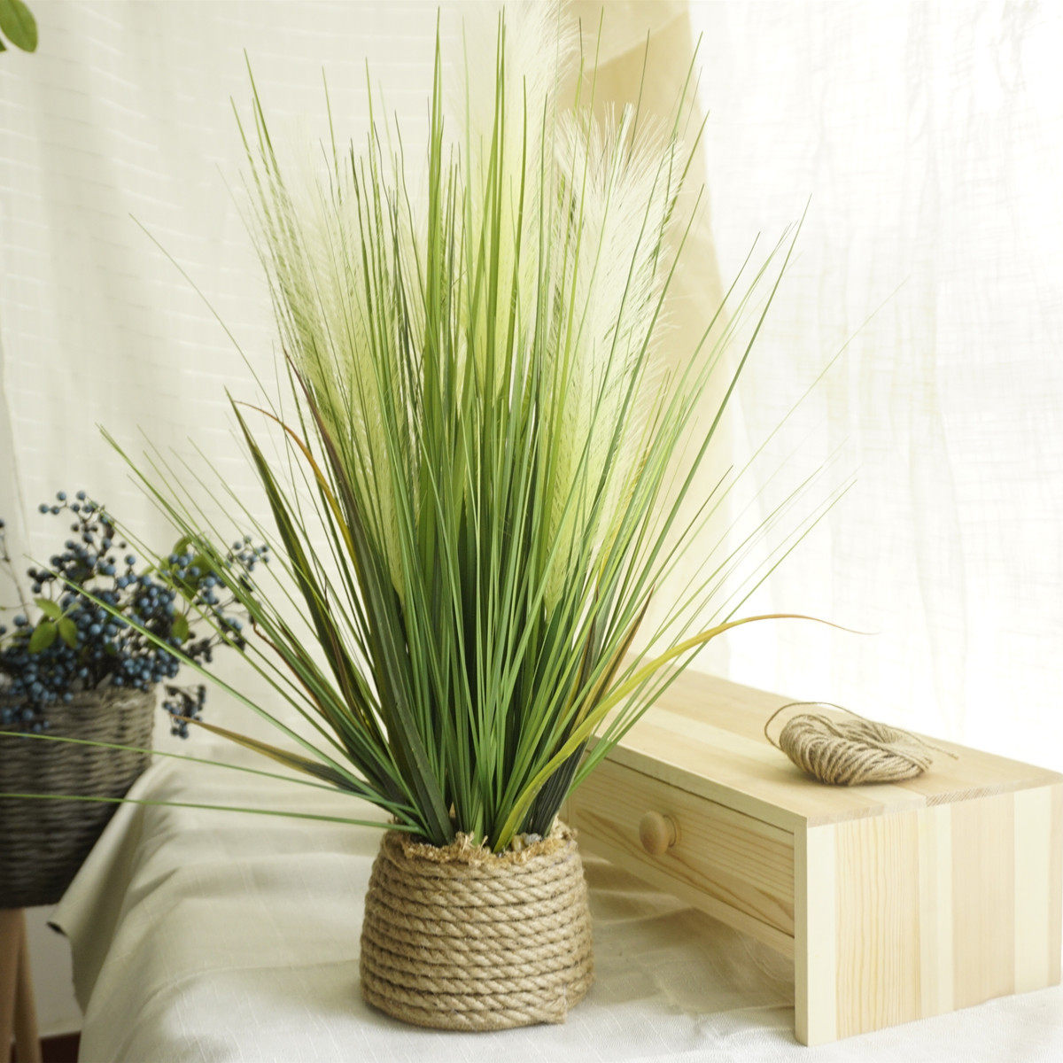 仿真芦苇盆栽 蒲草狗尾巴黛草 北欧ins植物 大型落地橱窗装饰摆件