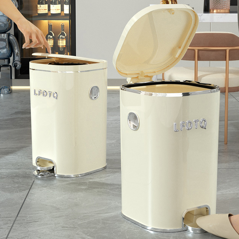新款脚踏式垃圾桶家用按压弹盖卧室客厅厨房双开盖大容量纸篓桶