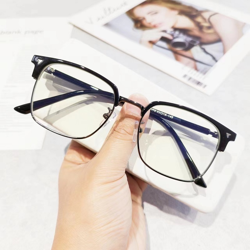 眉线半框近视眼镜男斯文网上专业配度数复古眼睛镜框镜架女防蓝光