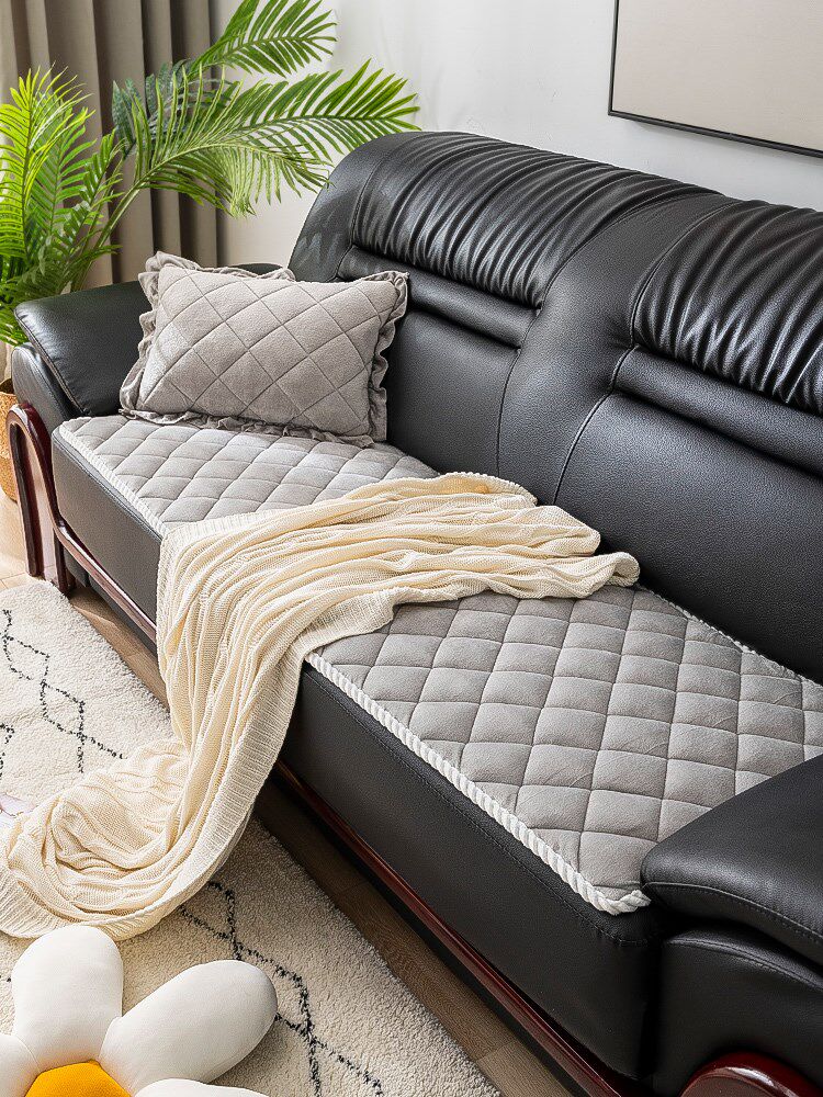 2021新款冬款加厚毛绒办公沙发垫高档防滑轻奢真皮沙发套罩高级灰