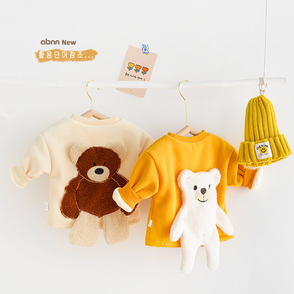 2021冬季新款ins韓版嬰幼兒男女寶卡通小熊刺繡雙層加絨加厚衛衣在類目 童裝/嬰兒裝/親子裝, 衛衣/絨衫中 - 來自Buy2taobao.com提供專業的淘寶代購服務