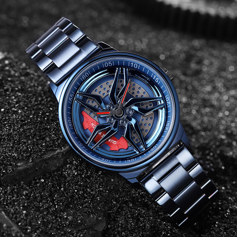 抖音概念汽车轮毂手表男钢带炫酷跑车轮男表日本机芯镂空旋转腕表