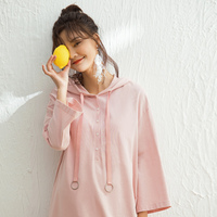 孕之彩孕妇装2021春秋新品孕妇裙简约宽松大码中袖连帽哺乳连衣裙
