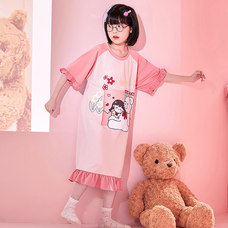 女童睡裙夏季儿童睡衣纯棉女孩宝宝裙子薄款甜美公主母女装家居服
