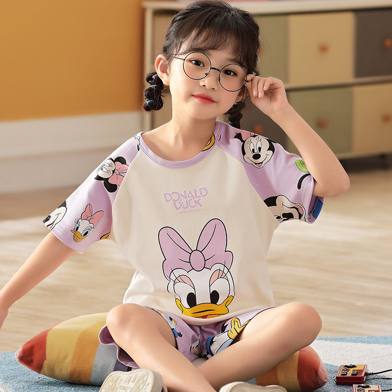 女童睡衣可爱日系小孩纯棉长袖套装大红色家居服小学生女孩儿童装