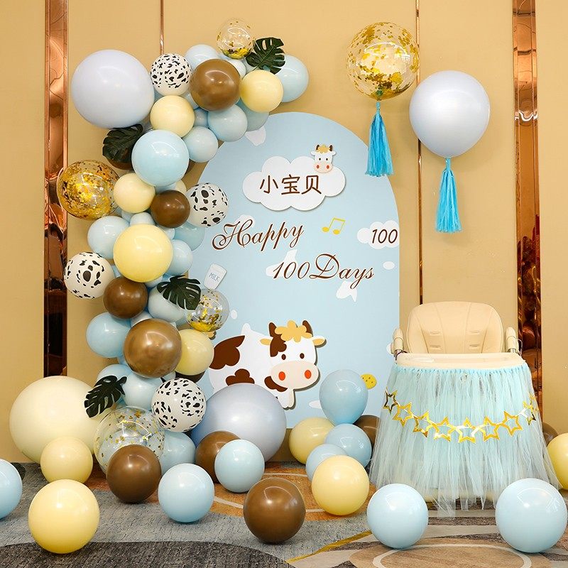 儿童牛宝宝一周岁生日布置场景男女孩百天满月宴装饰气球派对套餐