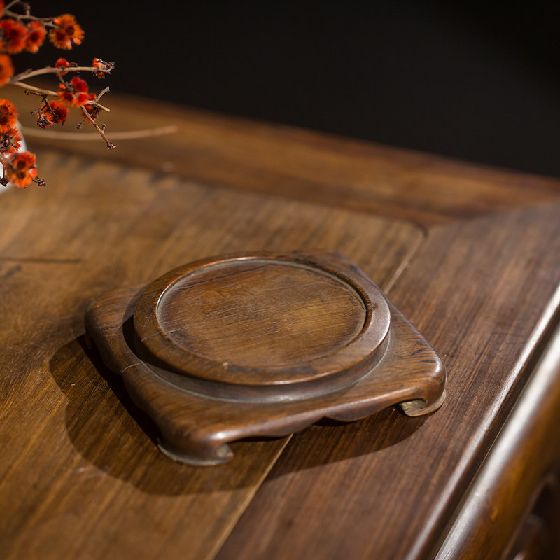 清代红木一木整挖天圆地方器座老物件文玩古董收藏客厅花瓶底座