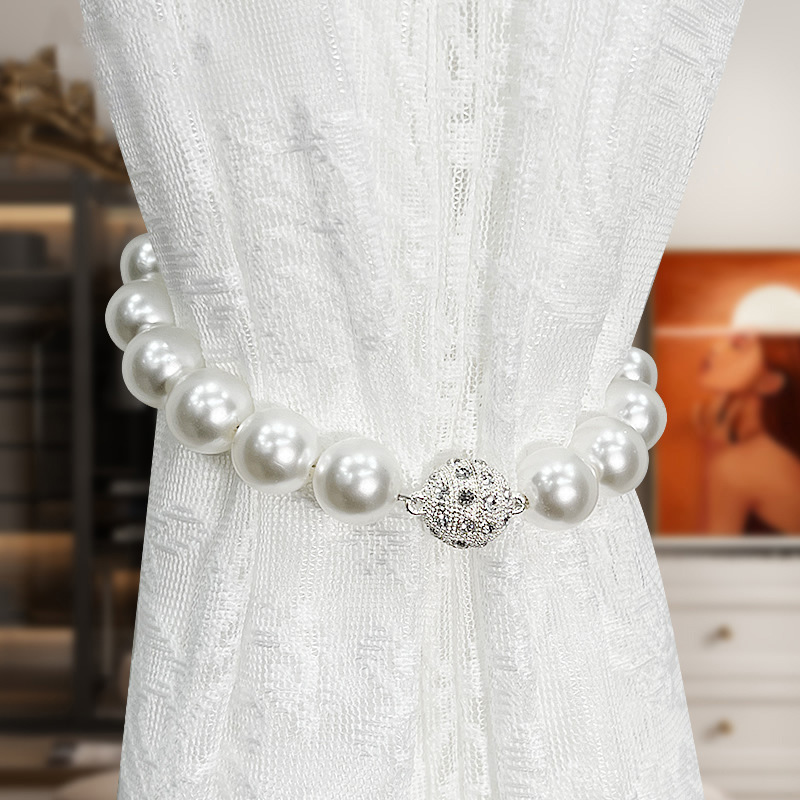 珍珠窗帘绑带一对装轻奢高档绑绳磁吸