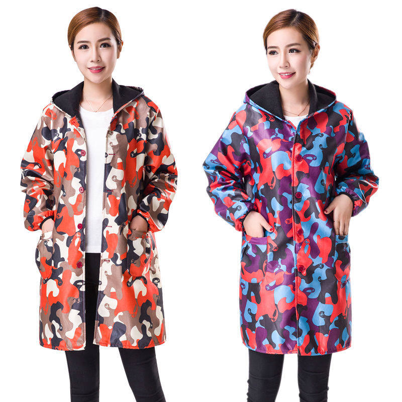 防水成人雨衣时尚款外穿男女罩衣围裙加绒加厚长款秋冬季厨房工作