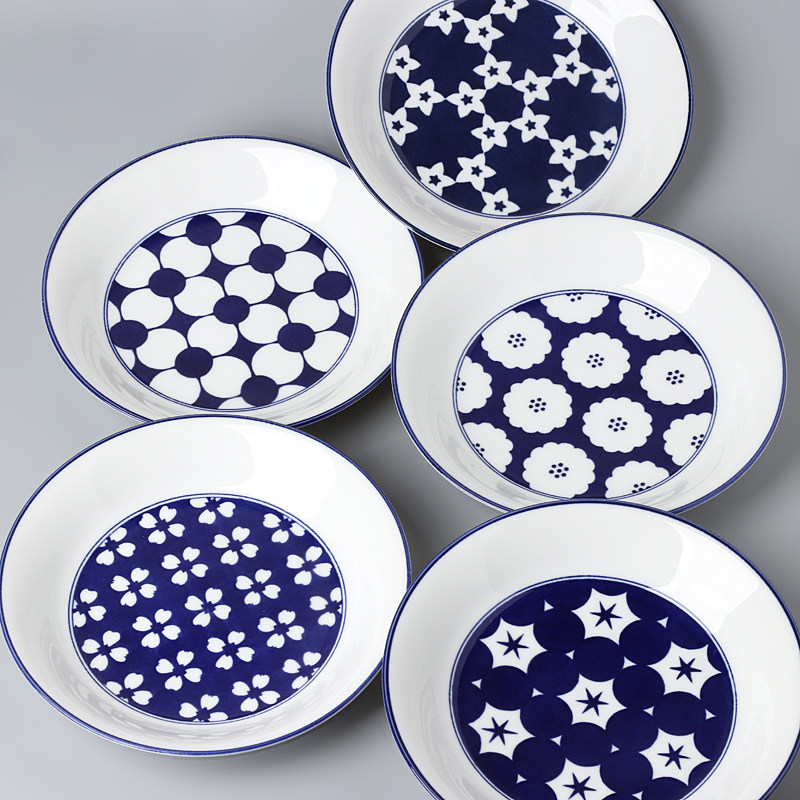 aito日式纹样盒装五件套●日本进口美浓制釉下彩餐盘茶杯碟子