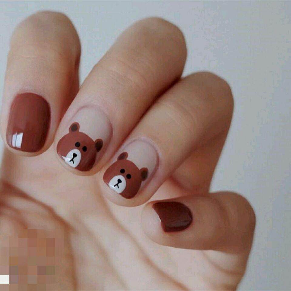 日常短款光疗美甲成品 日式可爱小熊短款假指甲贴片