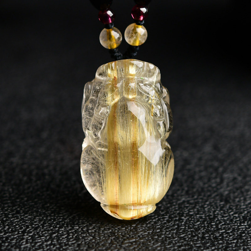 金发晶貔貅吊坠财运貔貅钛晶天然水晶挂件饰品皮丘项链礼物顺发