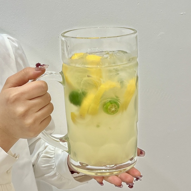 加厚超大容量带把手玻璃杯餐厅水果茶杯水杯果汁杯啤酒杯扎啤杯子