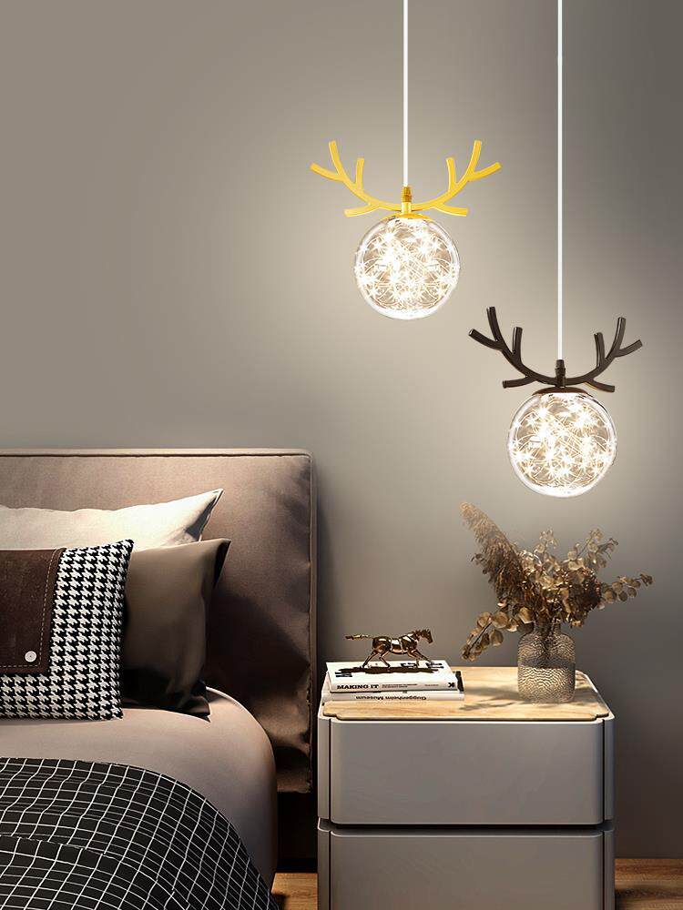 卧室床头小吊灯简约现代鹿头鹿角灯北欧创意单头个性餐厅吧台灯具