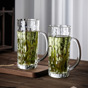 加厚玻璃杯带把耐热待客泡茶杯冰川喝水杯子家用客厅办公室绿茶杯