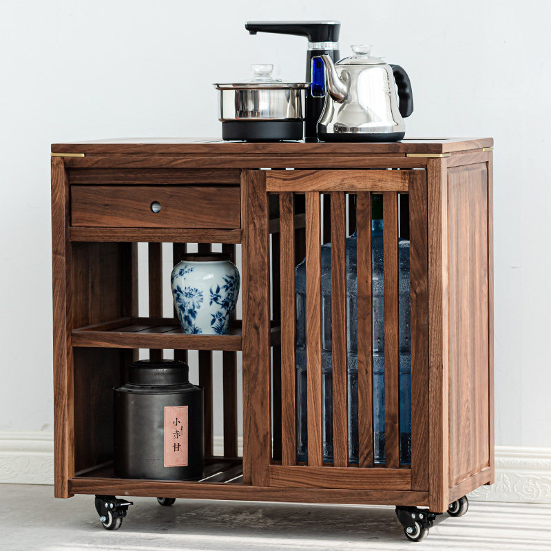 新中式茶水柜黑胡桃木实木现代简约客厅烧水柜仿古茶桌餐边柜