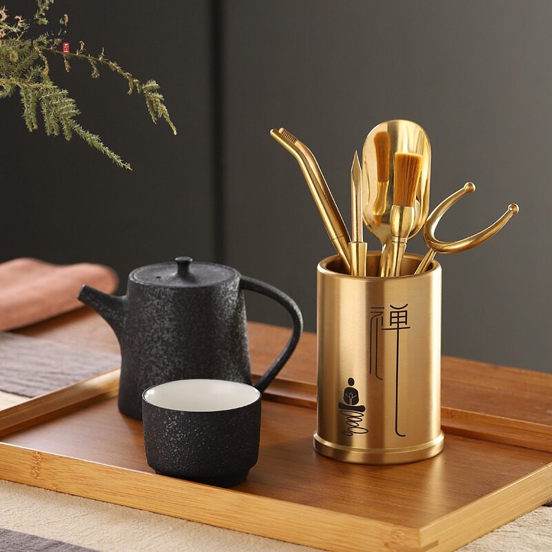 六君子功夫茶具家用配件套装铜木茶道6君子茶夹养壶笔泡茶工具