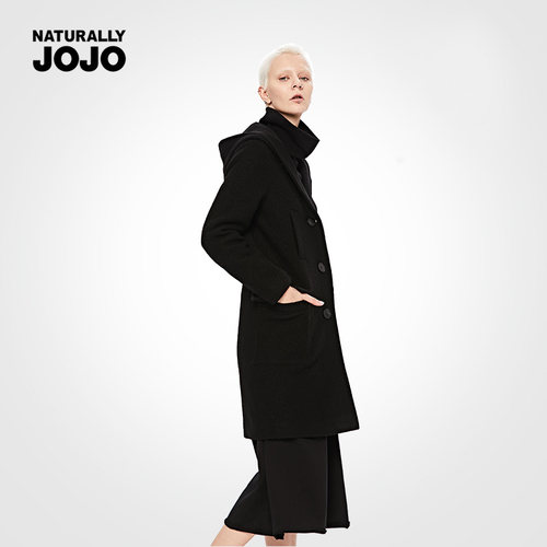 naturallyjojo秋冬毛呢中长款女外套时尚修身连帽呢大衣aeqa197i_6折