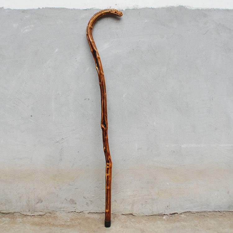 藤雕龙头拐杖整料手工木雕壁饰老年人祝寿礼物登山杖