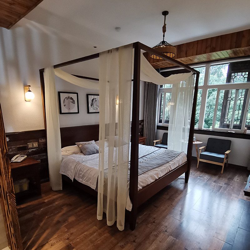 博帏防尘床幔细格麻纱家用民宿客栈东南亚风格四柱架子床纱幔床帘