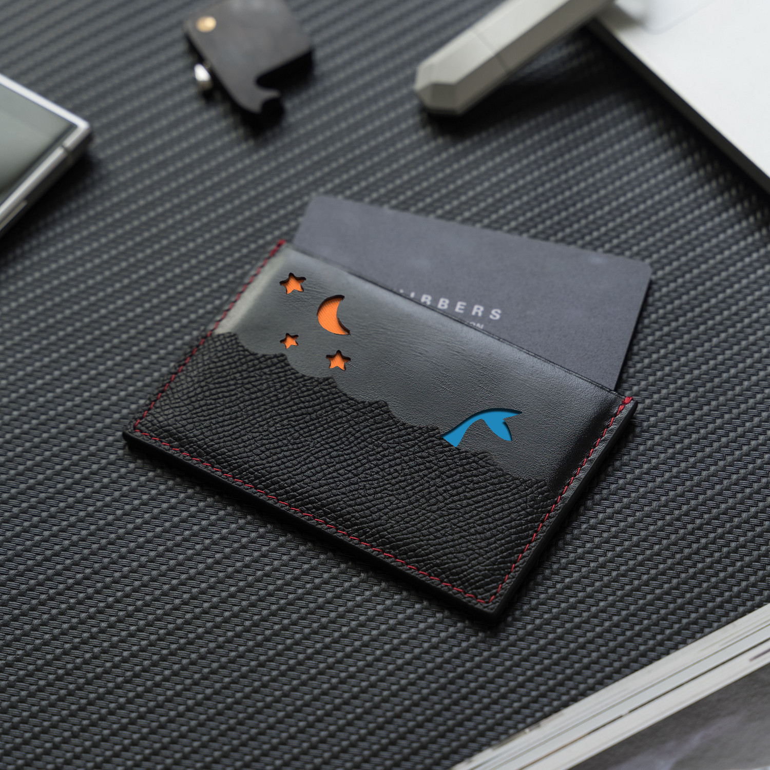 hibbers原创设计『潜入海里的鲸』牛皮卡包特斯拉model3钥匙卡套