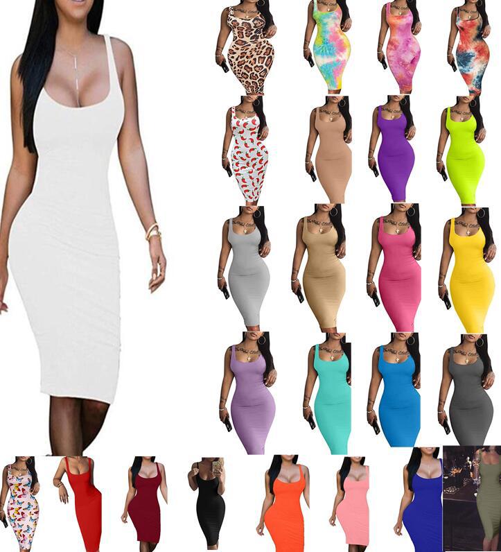 Women Sexy Bodycon Tank Dress Sleeveless Midi Club Dresses