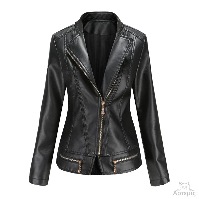 女士PU皮衣薄款春秋小外套夹克休闲服饰Women PU leather jacket