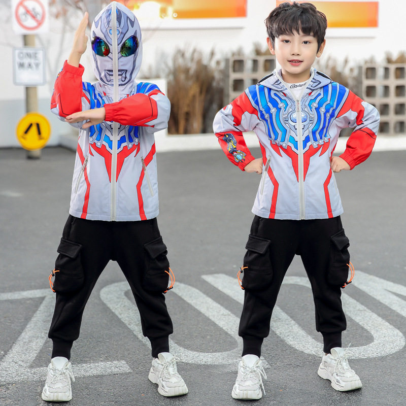 奥特曼衣服正版泰迦男童外套加绒冲锋衣新款潮儿童洋气秋冬装风衣