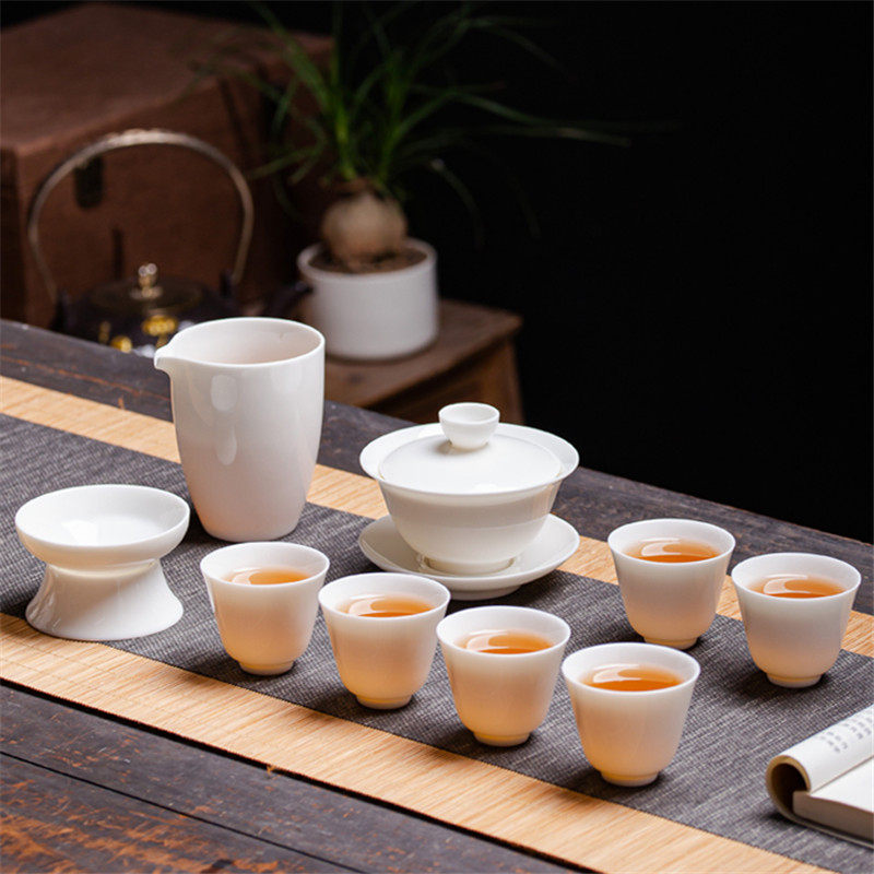 羊脂玉功夫茶具套装家用客厅简约泡茶盖碗德化白瓷三才碗茶杯整套