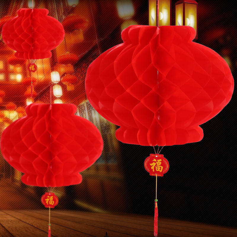小红灯笼过年纸灯笼挂件树上新年春节装饰场景布置喜庆挂饰