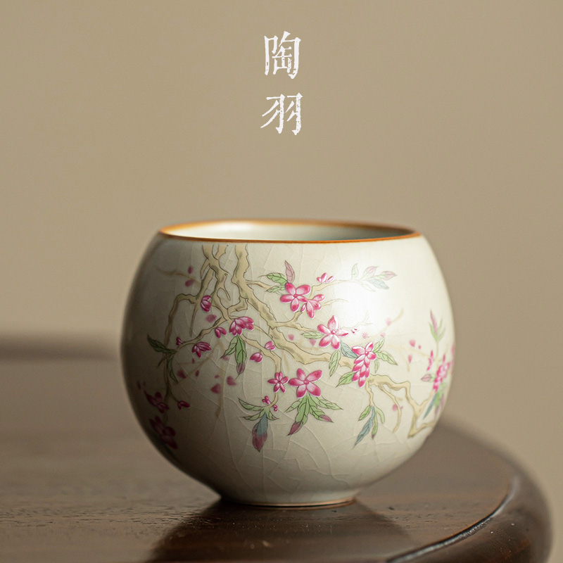 米黄汝窑龙蛋杯小茶杯陶瓷主人杯单杯