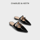 CHARLES&KEITH24春新款SL1-71790027复古包头镂空尖头低跟半拖鞋