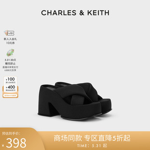 CHARLES&KEITH24春新款CK1-80580145交叉带厚底高跟外穿凉拖鞋女