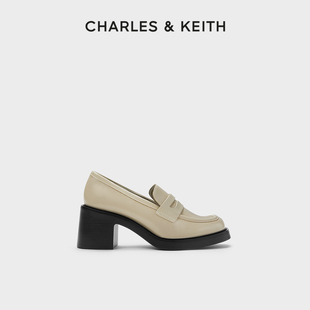 CHARLES&KEITH春夏女鞋CK1-60920357复古简约粗跟高跟乐福鞋单鞋